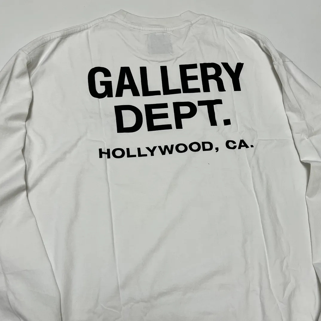 GALLERY DEPT. SOUVENIR L/S TEE English LOGO Basic Long Sleeve White S-XL Genuine Uniform Cylindrical No Side Seam Linen Cotton Fabric Garment Wash Preshrunk Correct Fit Correct Accessories